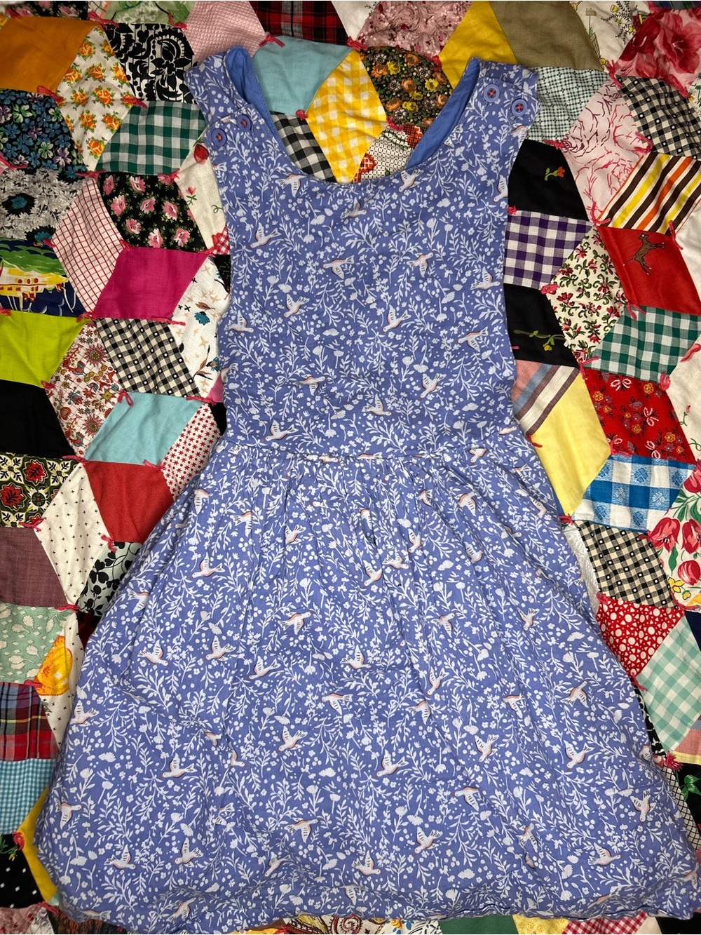 Mini Boden Floral  & Bird Sleeveless Fit-and-Flare Dress